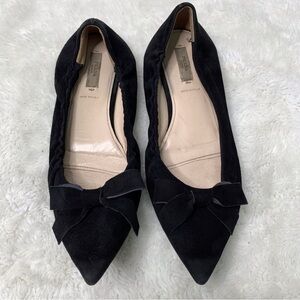 Prada Black Suede Pointed Toe Bow Flats
